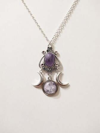 This Unique And Creative Bohemian Style Moon Goddess Necklace With A Purple Crystal Pendant Makes A Perfect Gift For Women.