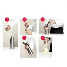 Dispensador de crema batida para repostería con sifón de cocina de 500 ml para decorar tartas de cumpleaños, pasteles, helados y postres. - Plateado - Ver 5