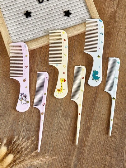 2件/4件/套可爱卡通动物造型防静电牙刷套装，宽齿梳和细齿梳，适合婴幼儿，随机印花位置/颜色