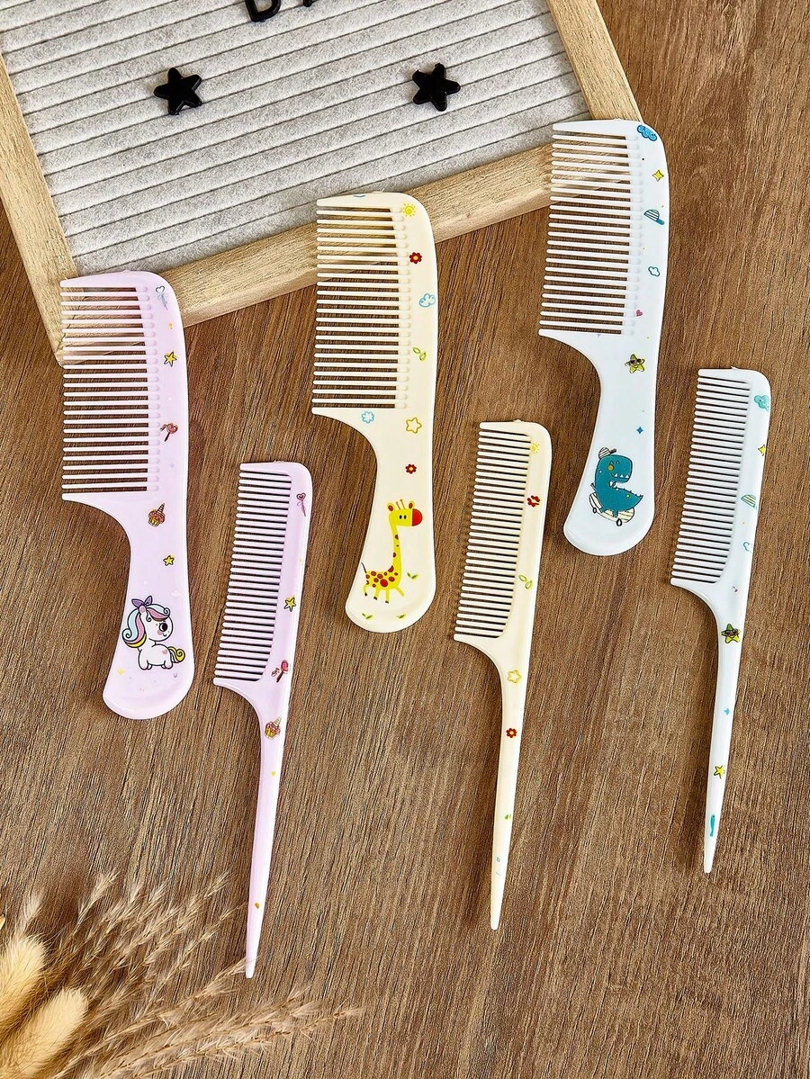 2件/4件/套可爱卡通动物造型防静电牙刷套装，宽齿梳和细齿梳，适合婴幼儿，随机印花位置/颜色