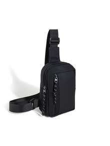 男士新款简约胸包，时尚百搭黑色拉链小背包，休闲运动斜挎包 - 黑色 - 查看 8