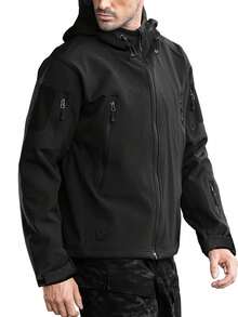 Military Soft Shell Tactical Jacket, Men's Waterproof Windproof Jackets, Men's Army Combat Hooded Coats - 黑色 - 查看 3