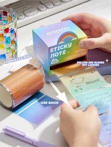 105 Sheets Pearlescent Sticky Notes - Gradient Color Transparent Waterproof Note Pads, No-Residue Pull-Out Tear-Off Design For Students & Office, Aesthetic Stationery Stickers For Journaling, Planners, And School Supplies.