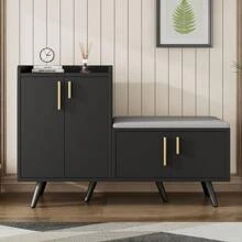 Comò, Credenza, Armadietto Per Scarpe, Ripiani Regolabili, Gambe In Legno Massello, Design Minimalista, Soggiorno, Camera Da Letto, H99cm x L90cm x P35cm