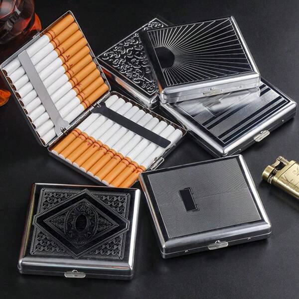 Thick Metal Cigarette Box Storage, Carved Patterns, Personalized Creativity, Flip Metal Cigarette Holder, Portable Box