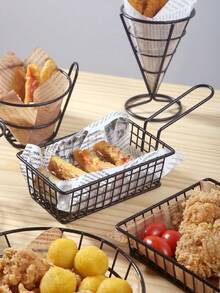 1pc Metal Bread Basket, Snack Basket, Fried Chicken Basket, Fried Food Plate, Popcorn Bowl, Mini French Fry Basket, Fried Chicken Snack Plate, Chicken Wings & Fried Food Snack Basket, For Holding Fast Food, Fruit, Burgers, Potatoes - Black - View 4