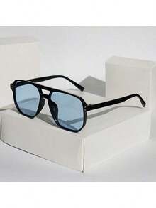 1pc Men's Multi-Color Classic Retro Casual Fashion Summer Square Frame Vacation Ocean Fashion Glasses Double-Beam Rice Stud Pilot Fashion Glasses - Multicolor - View 8