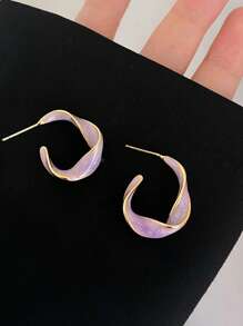 1 Pair Asymmetrical Geometric Twist Oil Drip Stud Earrings For Women, Versatile For Daily Wear, Party, Ball Occasions