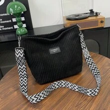 Women's Corduroy Shoulder Bag - Soft Plush Solid Color, Casual Handbag, Bohemian Wide Shoulder Belt, Lightweight Messenger Bag, Suitable For Daily, Shopping And Travel | Polyester Lining, Zipper Opening And Closing, Adjustable Shoulder Belt, Cosmetics And Key Storage