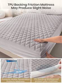 1pc Waterproof Fitted Sheet, Bedding, Stitch Fitted Sheet, Skin-Friendly Fitted Bed Sheet, Mattress Cover, Soft And Comfortable Bedding For Bedroom, 11.8 Inch Deep Pocket Cooling Breathable Quilted Fitted Sheet For Twin, Full, Queen And King All Sizes, Solid Color Mattress Protector For Father's Day Gift, Room Decor, Soft Cover For Mattress Protector And Mattress Topper, Dustproof, Machine Washable - 灰色 - 查看 7