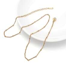 1pc Stainless Steel Waterproof And Not Easy To Fade Golden Single Layer Pearl Necklace For Women, Thin Chain Suitable For Daily Wear And Stacking For Women