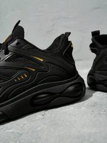 2025 New Black Air Cushion Sneakers Men, Breathable Lightweight Athletic Chunky Sneakers, Summer Running Shoes