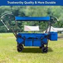 Perfect For Father's Day Gift, 39" Oversized Foldable Cart With Canopy, 330lbs Capacity, All-Terrain Wheels & Rear Storage Box, Great For Beaches, Lawns, Sports, Camping, Fishing, Barbecues, Mobile Carts.