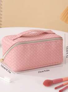 1 Stück einfache Kosmetiktasche zum Reisen, Aufbewahrungstasche für Kosmetik, tragbare Kulturtasche für unterwegs, modische Handtasche für täglichen Gebrauch und Reisen, Aufbewahrungstasche für Reiseutensilien, aus PU-Material, Kulturtasche, Aufbewahrung für Makeup-Pinsel, Reisezubehör, Schultasche, Reisetasche für Frauen, Kosmetiktasche für Reisen