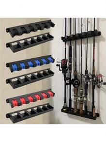 2pcs Wall Mount Fishing Rod Organizer - Heavy-Duty Steel Rack With Adjustable Vertical & Horizontal Slots, Anti-Rust Powder Coating - For Garage Tool Walls, Man Cave Storage, Boat Deck Organizing, Tackle Room Systems - Space-Saving Rod Holder - Angler's Gear Mount - Clutter-Free Pole Rack - Wall-Mounted Fishing Accessory - Garage Storage Solution