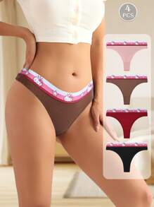 Sanrio 4 piezas Bragas tipo tanga con estampado de Hello Kitty de Sanrio de tiro bajo, suaves de algodón transpirable, estilo adorable, adecuadas para adolescentes y estudiantes