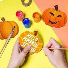 Unfinished Wooden Carved Pumpkin Shape Slices For DIY Painting, Decoration Crafts For Holidays, Home
