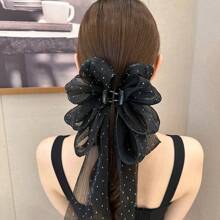 2pcs/1pc Elegant Sweet Sparkling Mesh Bow Long Ribbon Hair Claw Clips For Women, Cute High-End Hair Claw Hairpin, Suitable For Daily, School, Easter, Christmas, Holiday Gift Hair Jaw Clip Hair Clamps Hair Clutch Hair Catcher Clip