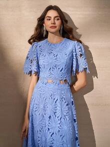 Elegant Fashion 2pcs/Set Women's Crop Top And A-Line Skirt Suit, Stylish And Youthful - Blue - View 8