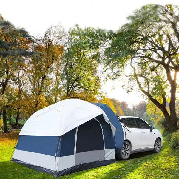 TRUNXUCL car tail tent, double-layer windproof camping tent 210D Oxford cloth, professional outdoor camping travel equipment, suitable for 3-4 people, self-driving equipment SUV roof tail outdoor camping tent 3-4 people double-layer multi-functional portable camping tent