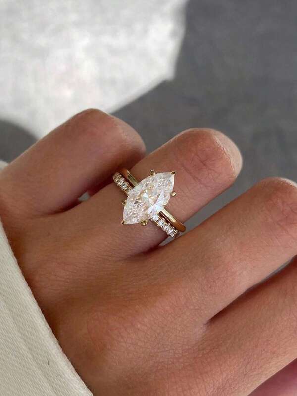 1PC 6 Prongs Marquise Engagement Ring, Classic Marquise Cut Solitaire Ring, Hidden Halo Wedding Ring, Delicate Proposal Ring For Girlfriend Ladies Jewellery