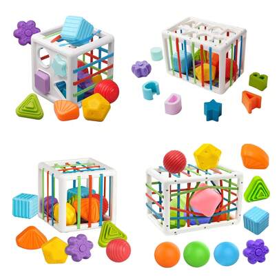 1 件婴儿堆叠玩具，颜色和形状学习，手部协调锻炼，抓握刺激，早教堆叠玩具，圣诞节和万圣节礼物，（配件细节、纹理和颜色随机）