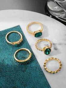 5pcs Fashion Cubic Zirconia Rings Set In Purple, Green, Black, Geometric Shapes, Suitable As Gifts For Girlfriend, Birthday, Anniversary, Holiday, Wedding, Date Party, Daily Wear