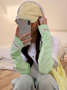 1 Pair Gradient Letter Print Ice Sleeves For Women, Loose Fit, Sun Protection, Suitable For Driving, Cycling, Thin Arm Sleeves For Summer - Long Standard Solid Color - View 12