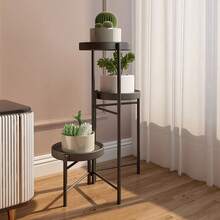 Metal Plant Stand, Foldable Multi-Tiered Flower Shelf With Removable Trays, Display Stand For Small Potted Plants Stairs For Corners, Porch, Garden, Balcony And Living Room - 黑色 - 查看 3