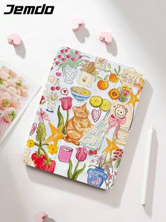 1 件清新可爱猫咪极简涂鸦 INS 风格平板电脑保护壳，兼容 iPad 10.2 英寸、iPad Pro 11 2021/2020/10th Gen/Mini 4/6、Galaxy Tab A8 10.5 英寸 2022、Matepad 10.4/Tab，带铅笔槽，防摔，保护您心爱的设备