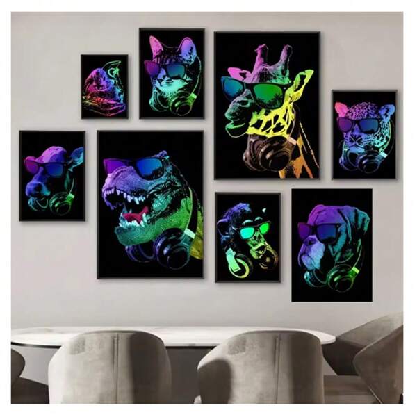 1pc Frameless DJ Monkey Crocodile Giraffe Animal Portrait Posters Vintage Painting Printing Sunglasses Alpaca Canvas Wall Arts Modern Living Room Bedroom Dormitory Study Bar Interior Wall Decoration Home Decoration