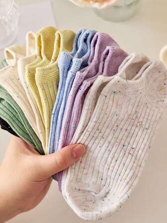 5 Pairs Of Women's Ankle Socks, No Show Socks With Dot Yarn Stripes, Suitable For Any Season, Random Color