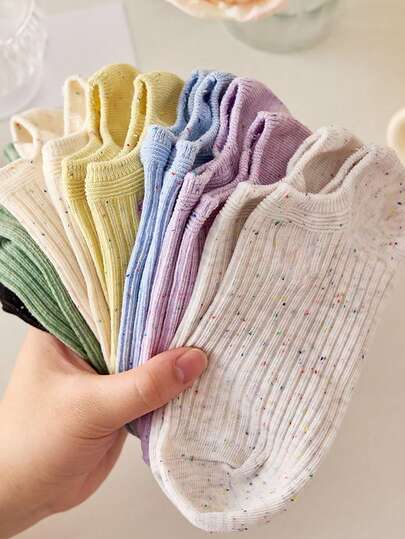 2/5双装女士短袜，波点条纹设计，四季皆宜，颜色随机