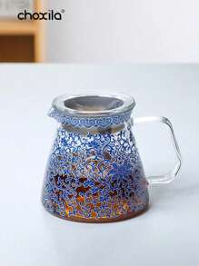 choxila 1 Stück 400ml (13,5 Unzen) Kaffeekocher mit blau-weißem Porzellanmuster, Kaffeetopf und Kaffeefilter mit Spitzenmuster, Glas-Kaffee-Kocher und Kaffee-Dripper, hitzebeständiges Glas Kaffee Geschenkset für den Haushalt