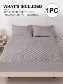 1pc Waterproof Fitted Sheet, Bedding, Stitch Fitted Sheet, Skin-Friendly Fitted Bed Sheet, Mattress Cover, Soft And Comfortable Bedding For Bedroom, 11.8 Inch Deep Pocket Cooling Breathable Quilted Fitted Sheet For Twin, Full, Queen And King All Sizes, Solid Color Mattress Protector For Father's Day Gift, Room Decor, Soft Cover For Mattress Protector And Mattress Topper, Dustproof, Machine Washable - 灰色 - 查看 2