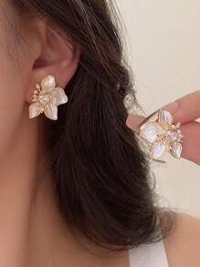 1 Pair Crystal Flower Stud Earrings, Elegant Fashion Earrings For Women, Suitable For Daily Wear, Formal Events, Parties, Casual And Holiday