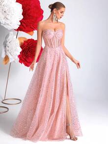 ADYCE 亮片露背高开衩系带镂空露肩派对晚礼服、长袍、正式礼服、婚礼宾客礼服