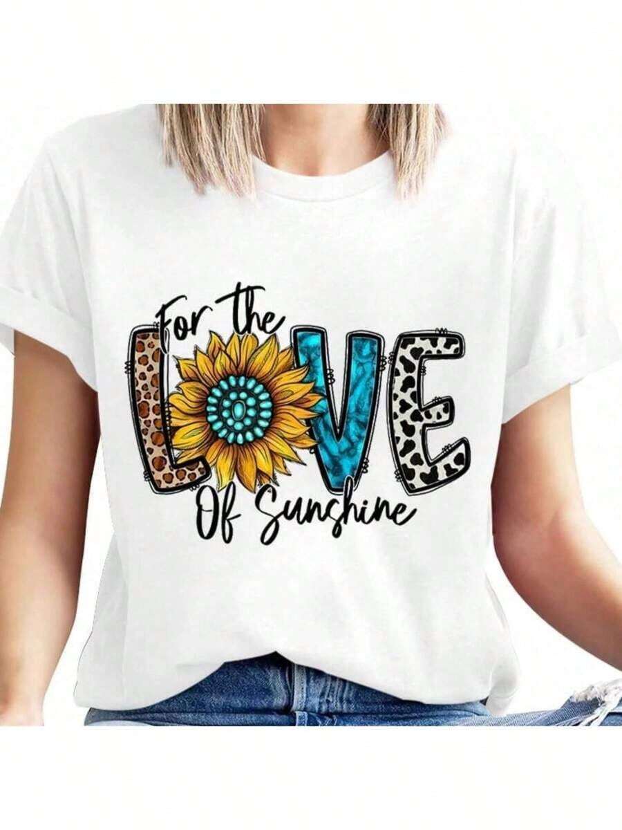 100% Cotton Women Sunflower Shirts Wildflower Tshirt Floral Graphic Tees Love Of Sunshine Tops Sunflower Lover Tee Shirt Summer T-Shirt For WomenHigh Street  Women's T-Shirt Summer Leisure First Choice CNZCX TRADING LIMITED-2721-CNZCX TRADING LIMITED - White - View 1