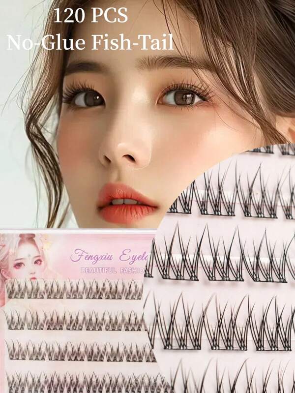 120 Clusters Glue-Free Mermaid Tail False Eyelashes - Korean & Japanese Style 3D Sparkling C-Curl Lashes | Ultra Soft Feather-Light Weight | No Glue Needed With Self-Adhesive Band | 5-Second Effortless Application | Saves 85% Makeup Time | Perfect For Natural Day Look & Glamorous Night Out | All-Day Comfort Wear, Hand-Crafted Lashes