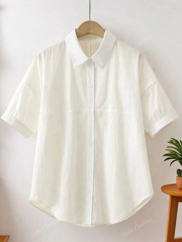 Camisa de manga corta de talla grande, corte suelto, tejido de punto, adecuada para uso casual de verano diario
