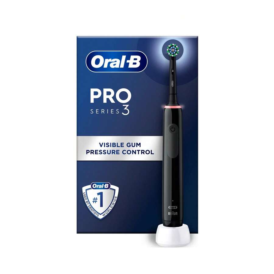 Oral-B Pro 3 3500 Cross Action Black Electric Toothbrush With Travel Case - Black - View 1