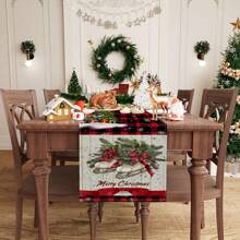 1 Stück Tischfahne mit Mustern von Weihnachtsbaum, Weihnachtsglocke und anderen Weihnachtselementen, hergestellt aus 72 Zoll gestrickter Polyesterfaser, verwendet für Tische bei Feiern, Heim- und Küchendekorationen sowie als Geschenk