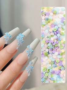 12pcs/Set Colorful Macaron-Shaped Nail Art Decorations, Resin Flower Petals Decor With Mixed Metallic Beads, Manicure Accessory Set