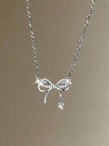 Fashionable Rhinestone Bow Necklace Pendant, Delicate Rhinestone Choker Necklace, Unique Design Versatile Necklace Accessories, Gift For Valentine's Day