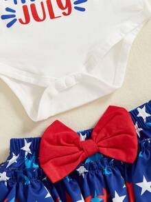 Baby Girl 4th Of July Outfits Letter Romper+Tutu Bloomer Shorts+Stocking+Headband Infant Newborn First 4th Of July Outfit - Màu xanh lam - Xem 7