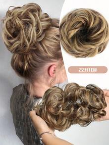 合成发髻接发凌乱卷曲弹力发圈假发发髻甜甜圈发髻女士合成凌乱发髻发圈假发带辫子弹力发片女士合成卷曲马尾 - 自然黑 - 查看 15