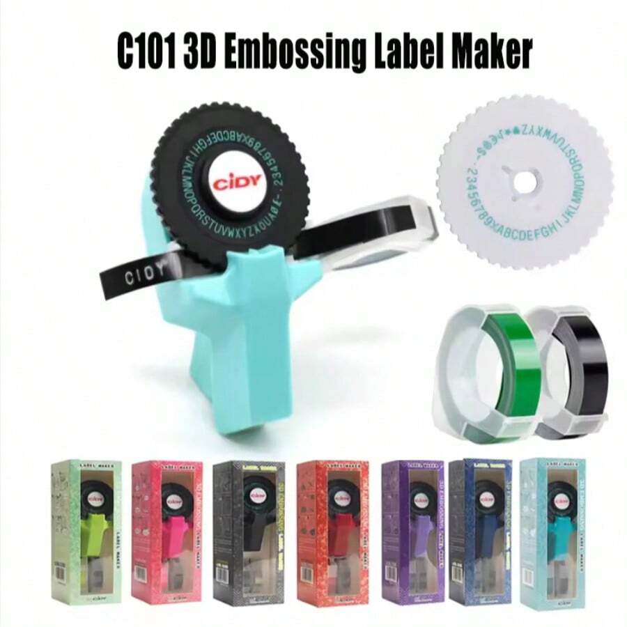 [Gift 5rollls Mix Color Tapes]CIDY Label Maker Mesin Manual With FREE 2 Refills (9mm X 3m) Manual Typewriter Tape Embossing 3D Label - Multicolor - View 1