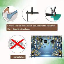 1 pieza de Tela con diseño de fondo de graduación de tema azul con estrellas doradas, flores de trigo y gorra de graduación, decoración para ceremonia de graduación, pancarta de fondo para fiesta de graduación, fondo fotográfico de retrato de vinilo - Multicolor - Ver 8