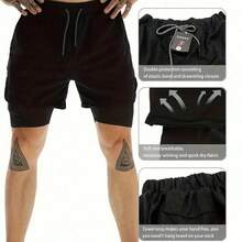 Men Gifts,Don-Julio Print 3 In 1 Drawstring Waist Shorts,Quick Dry Swim Trunk,Running Shorts,Short Short,Phone Pocket,Shorts Outfit,Anime Gym Shorts,Loose Casual Pocket Track Shorts For Summer,Workout Clothes,Activewear,Casual Athletic Sport Short,High Stretch Sport Short - 黑色 - 查看 5