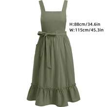 复古法式乡村风亚麻围裙，花卉图案，荷叶边下摆，烘焙烹饪围裙，纯色斯堪的纳维亚风格，加大码，礼品围裙